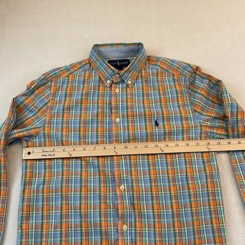 Ralph Lauren Plaid Shirt Boys XL (18-20) Blue‎ Orange Long Sleeve Button Up Down